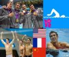 Мужской плавательный 4 × 200 метров вольным стилем реле подиум, Соединенные Штаты, Франция и Китай - Лондон 2012-